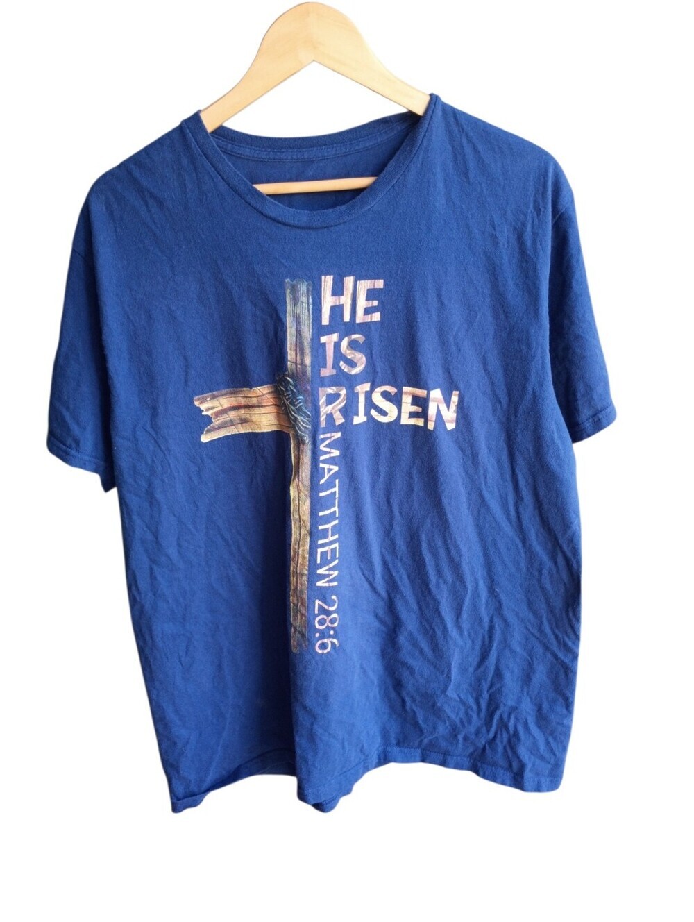 He Is Risen Navy Blue Graphic T-shirt Size XL